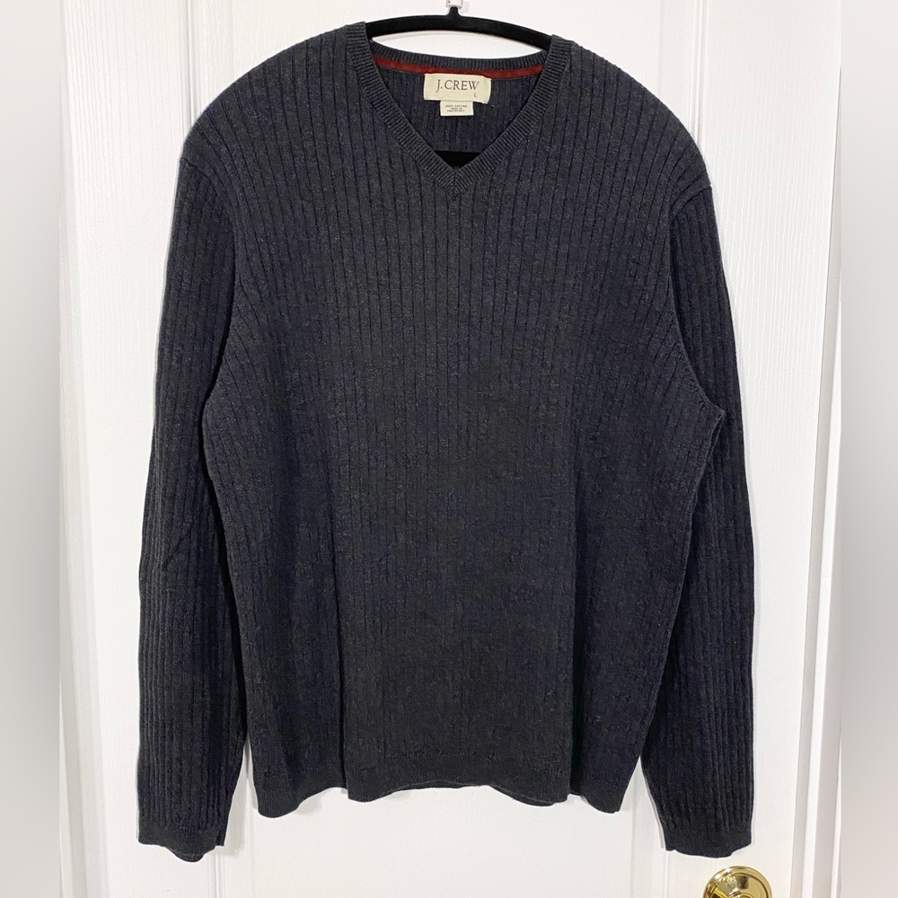 Vintage J.Crew V-Neck Ribbed Cotton Sweater Charcoal Gray Men’s Large